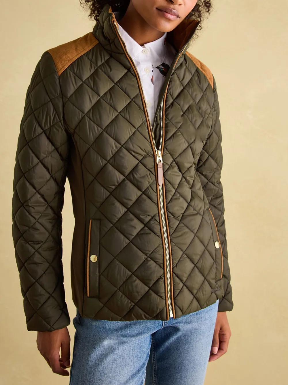 Khaki Green Showerproof Diamond Quilted Coat