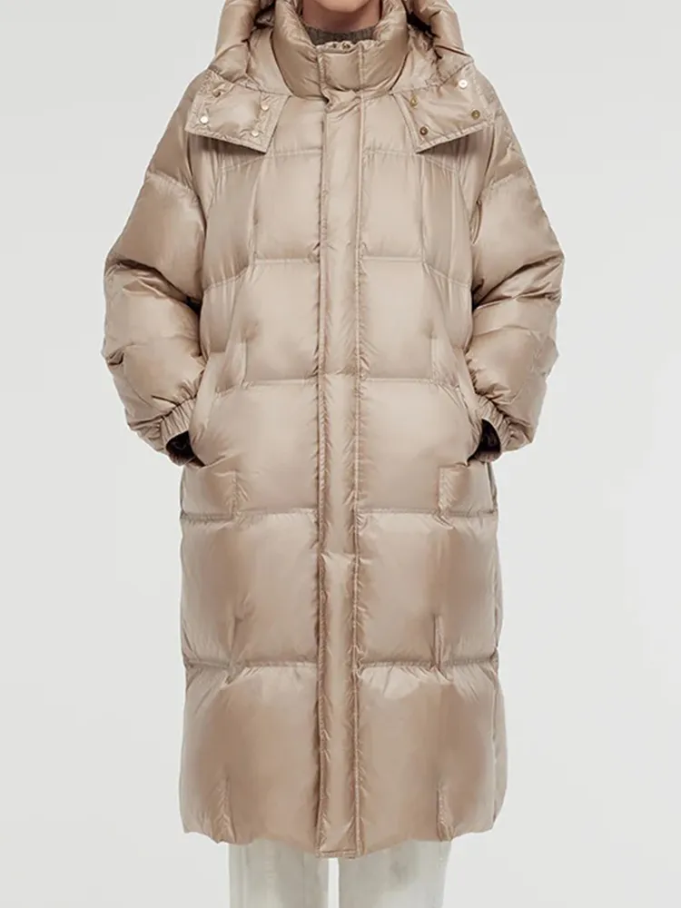 Rose Gold Unisex Hooded Long Goose Down Coat