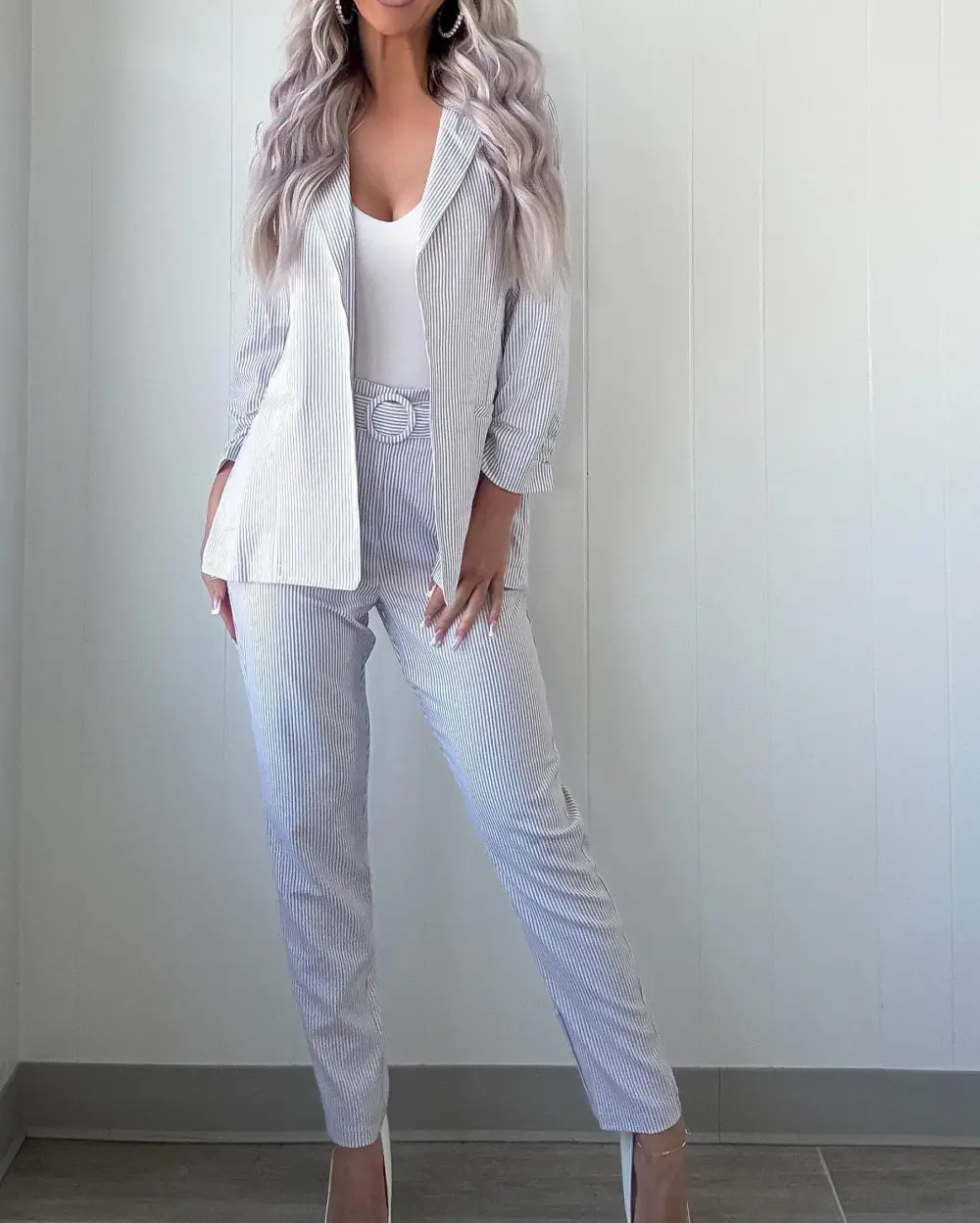 Success Story Pinstripe Blazer Set - Ivory