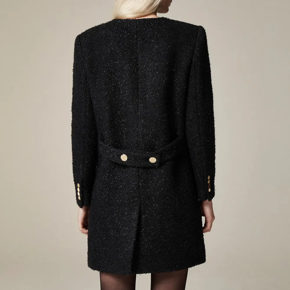 Collarless lady coat in textured tweed