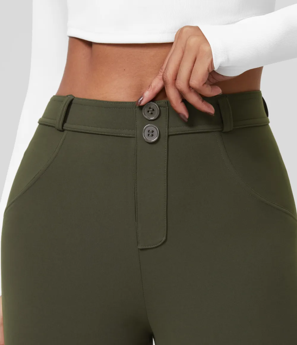Eco High Waisted Button Ruched Yoga 7/8 Leggings