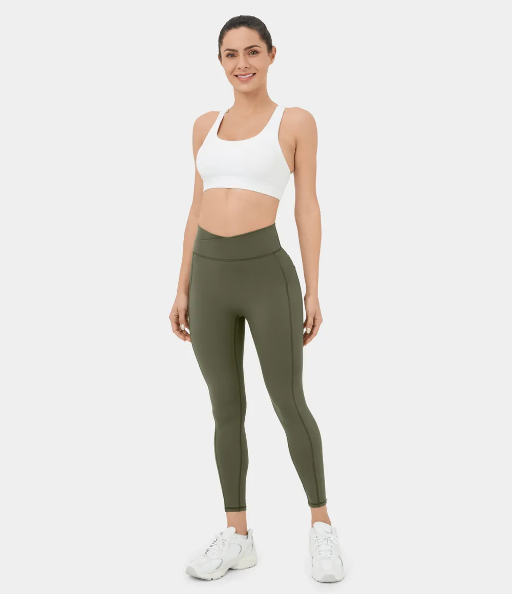 High Waisted Crossover Ruched Yoga 7/8 Leggings