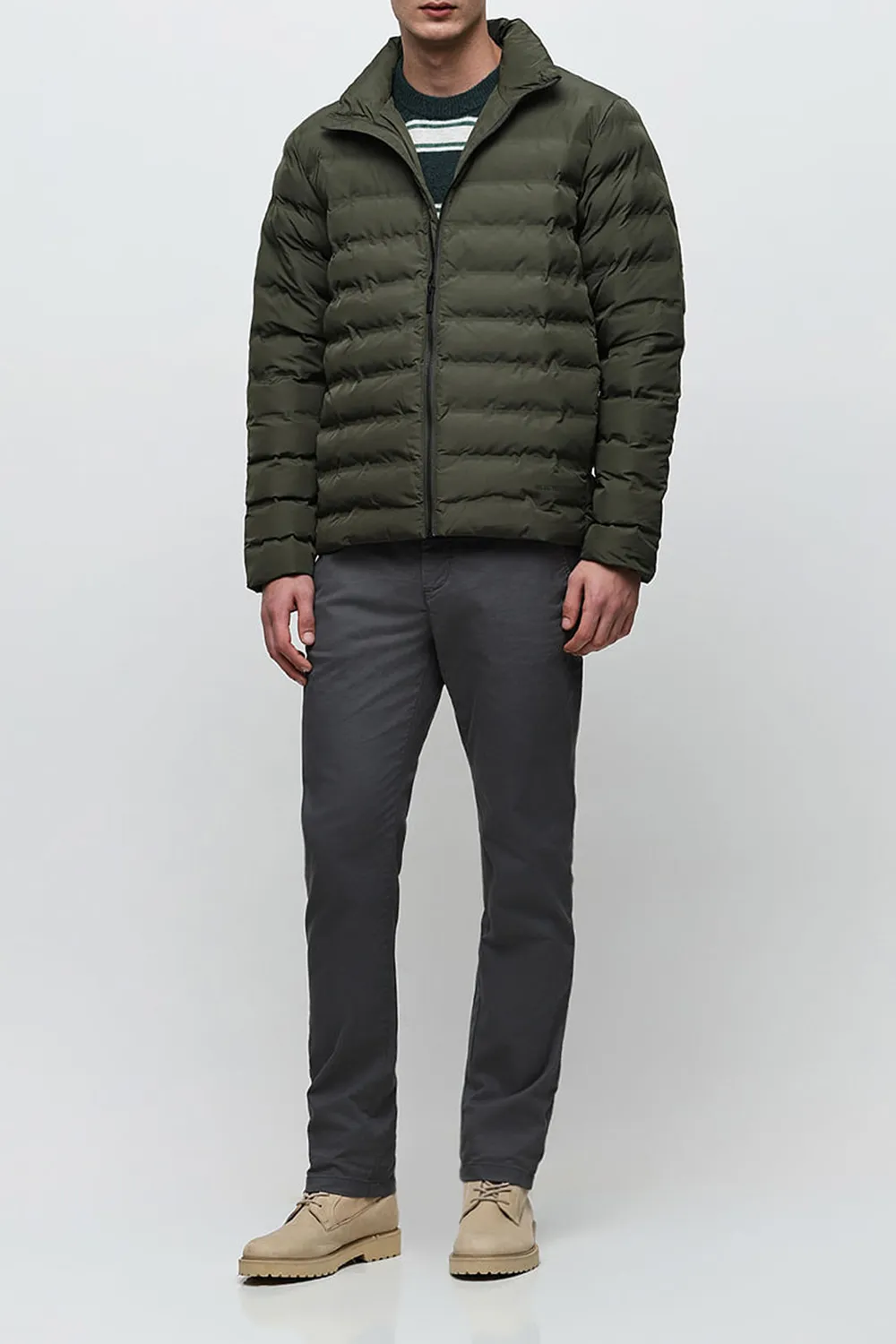 Green High Neck Quilted Jacket