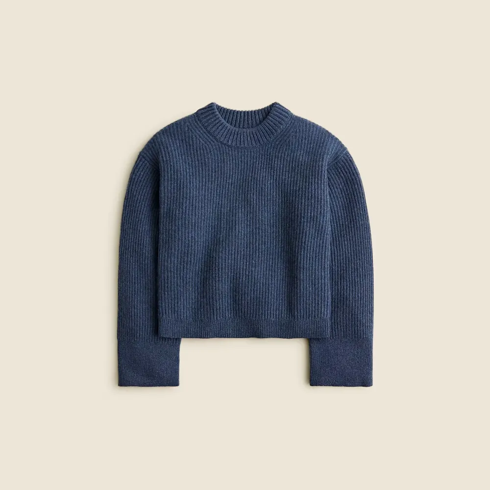 Ribbed cashmere cropped crewneck sweater