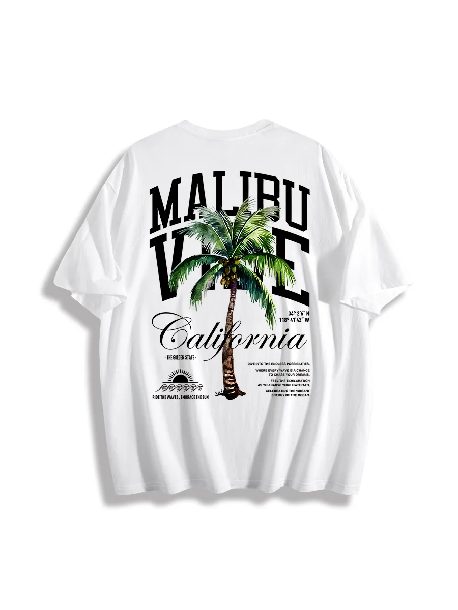Street Life Men Slogan & Palm Tree Print Tee