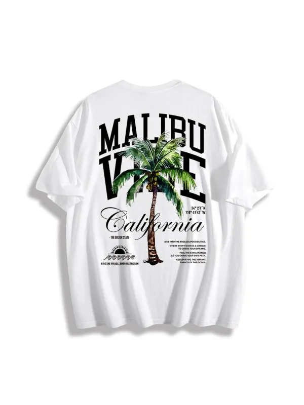 Street Life Men Slogan & Palm Tree Print Tee