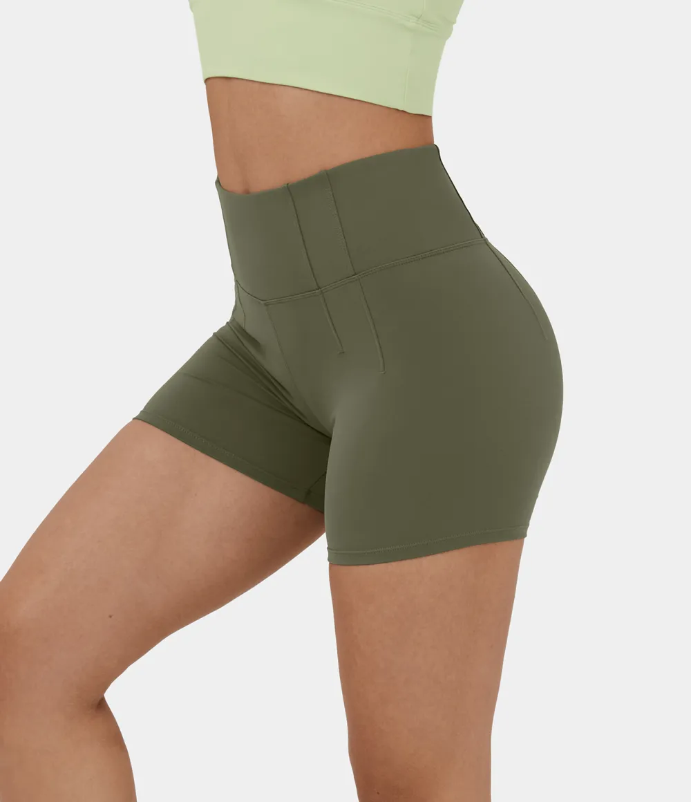Plush High Waisted Plain Yoga Biker Shorts 5''