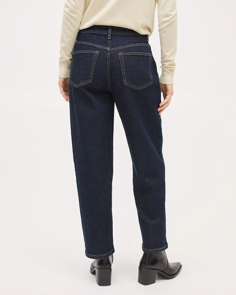 Dark-Wash High-Rise Barrel Jeans