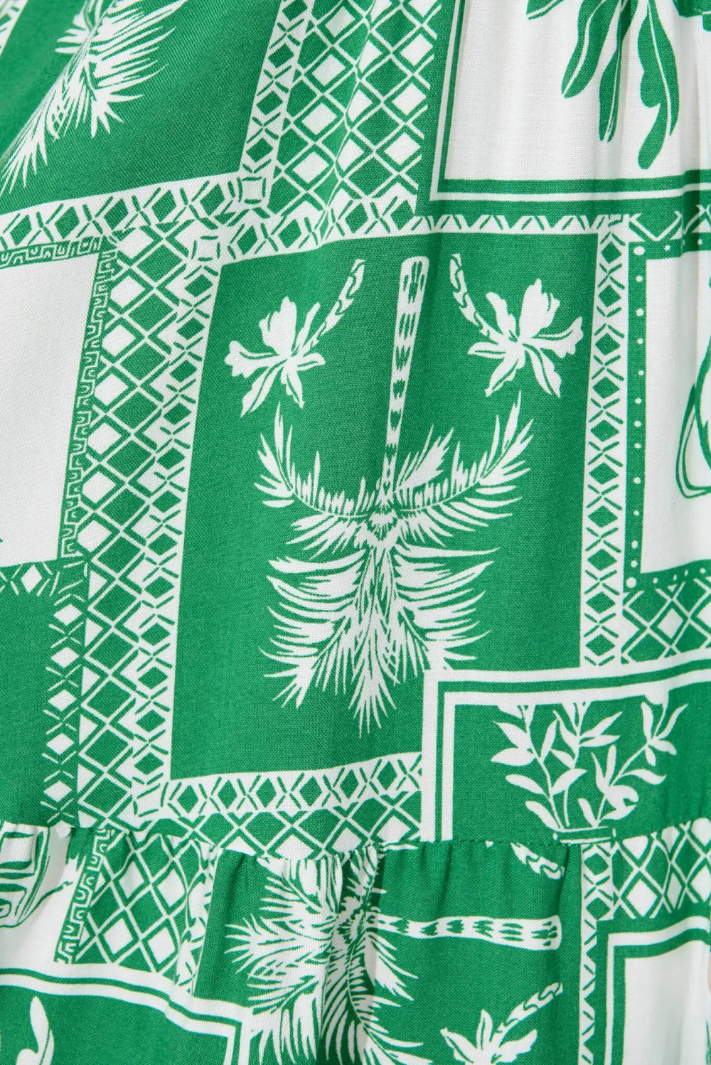 Green Patterned Short Sleeve Shirt Dress