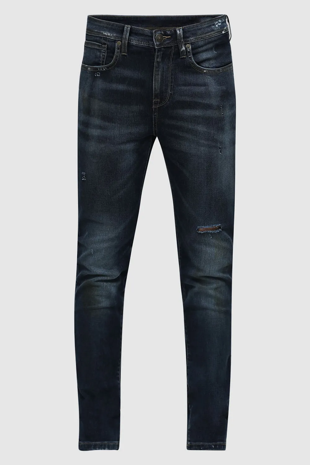 Blue Mid Rise Distressed Slim Fit Jeans