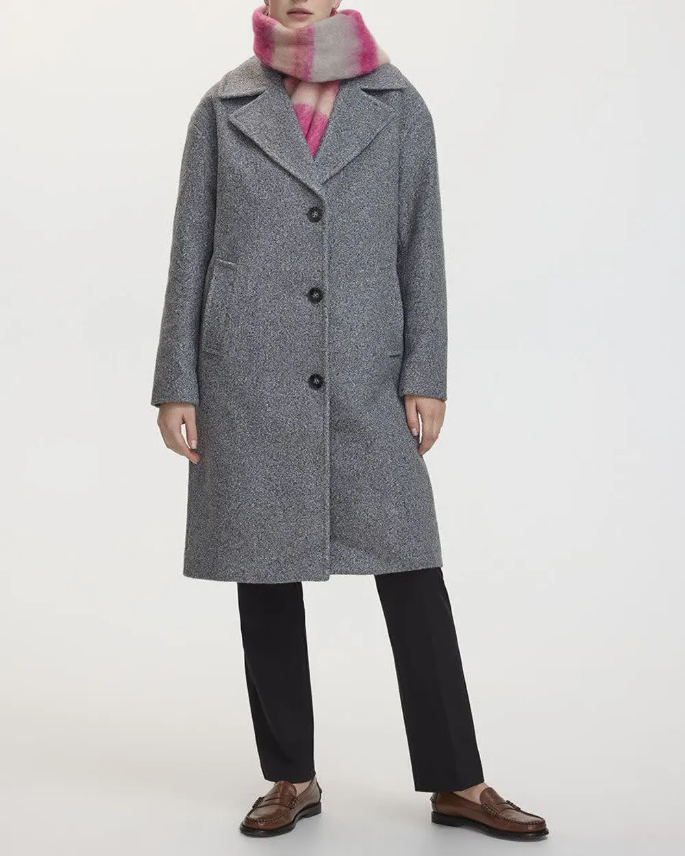 Oversized Boucle Coat with Three-Button Closure