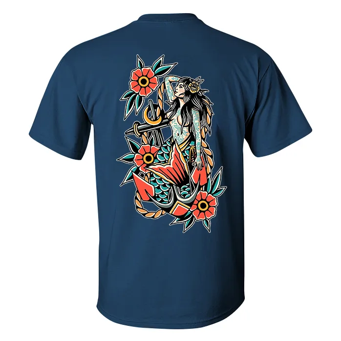 Anchor And Mermaid Printed Men's T-shirt