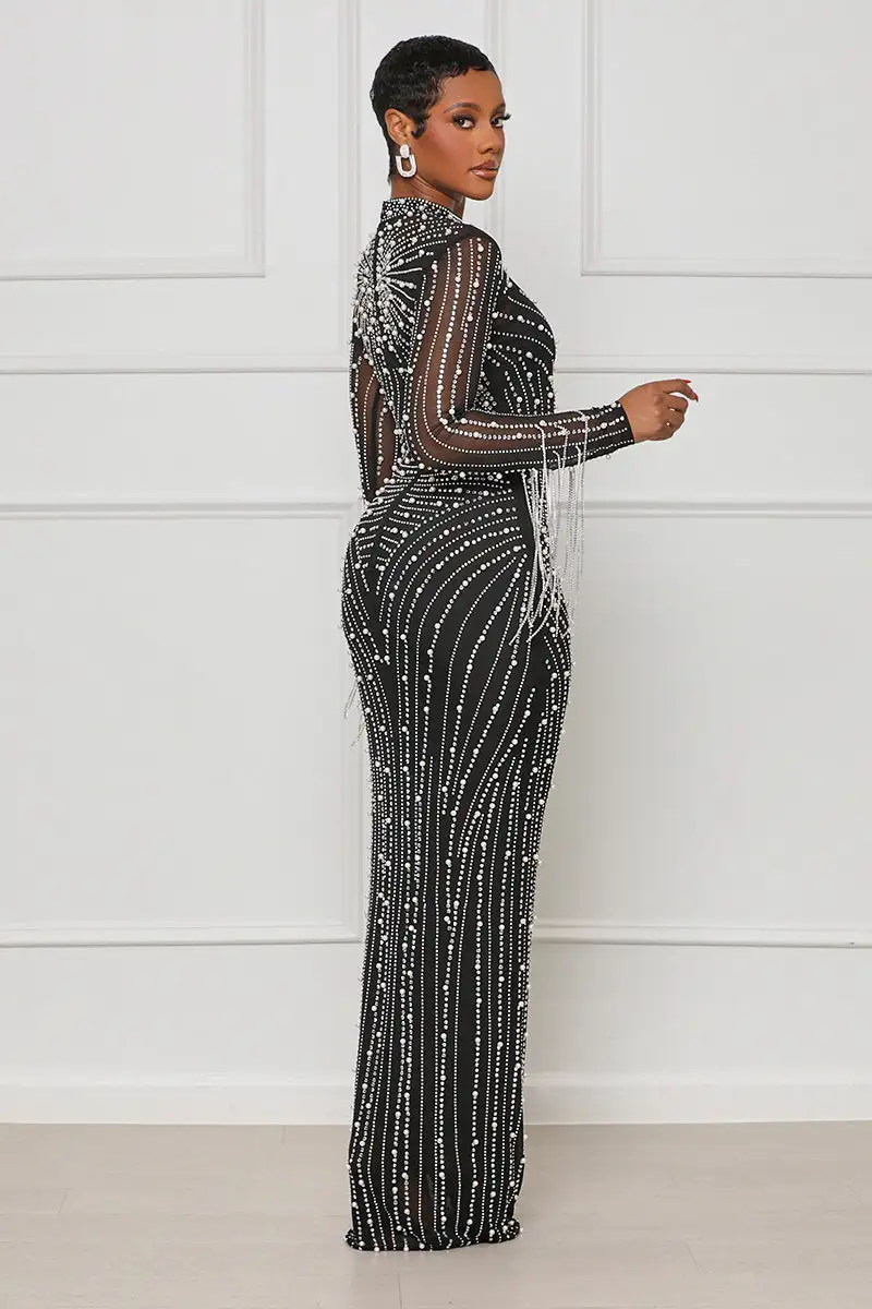 Award Winning Pearl Mesh Gown (Black)