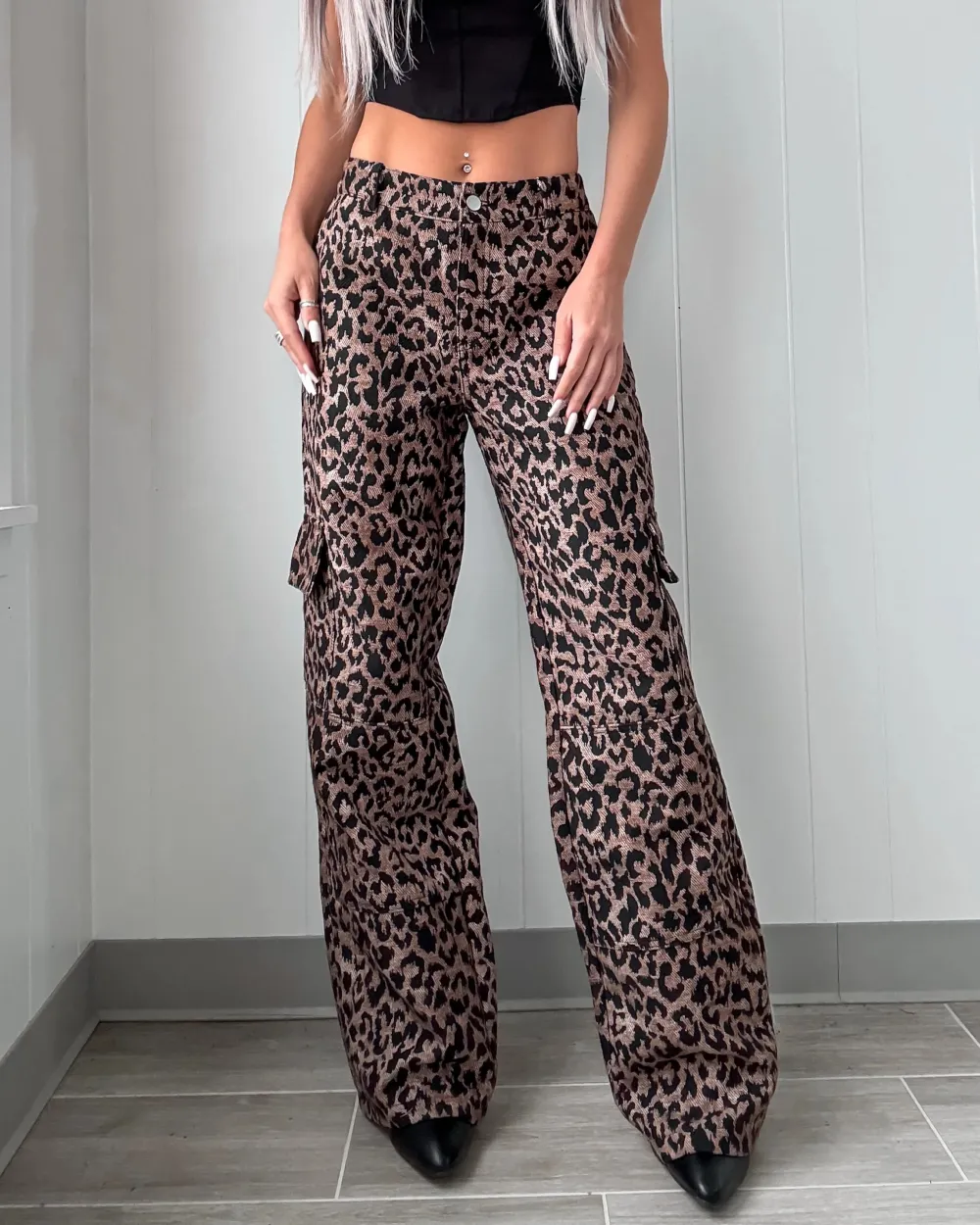 Lenny Jacquard Cargo Pants - Leopard