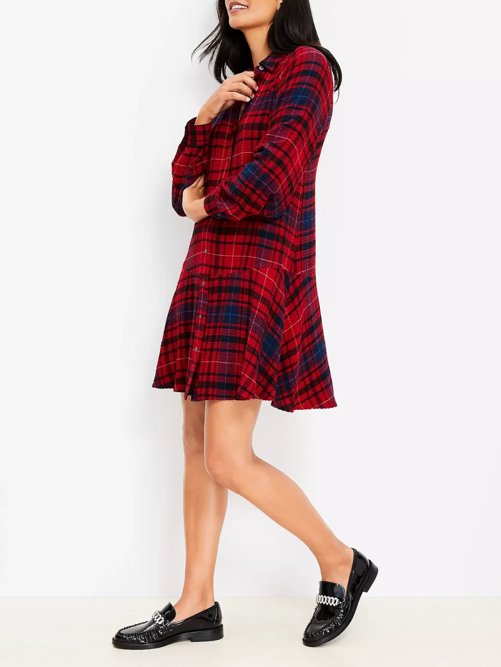 Plaid Flounce Mini Shirtdress