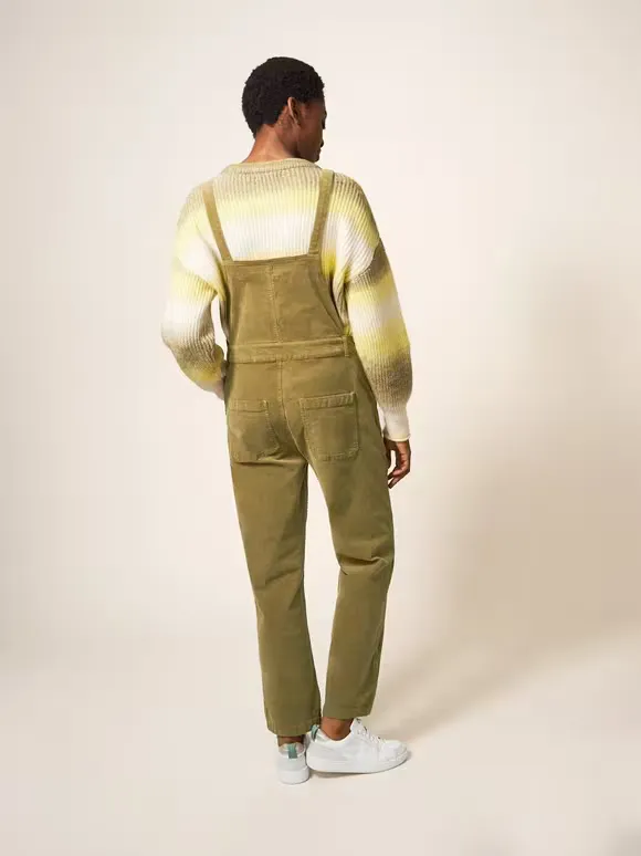 Ella Cord Dungaree In Khaki Green