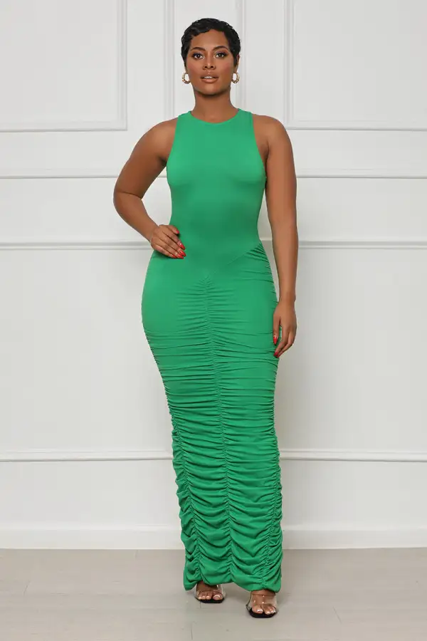My Way Scrunch Dress (Green)-FINAL SALE