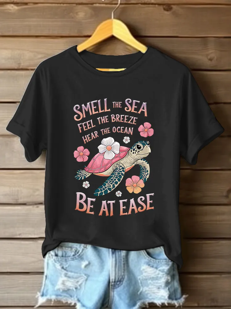 Women's Smell The Sea Feel The Breeze Hear The Ocean Be At Ease T-Shirt
