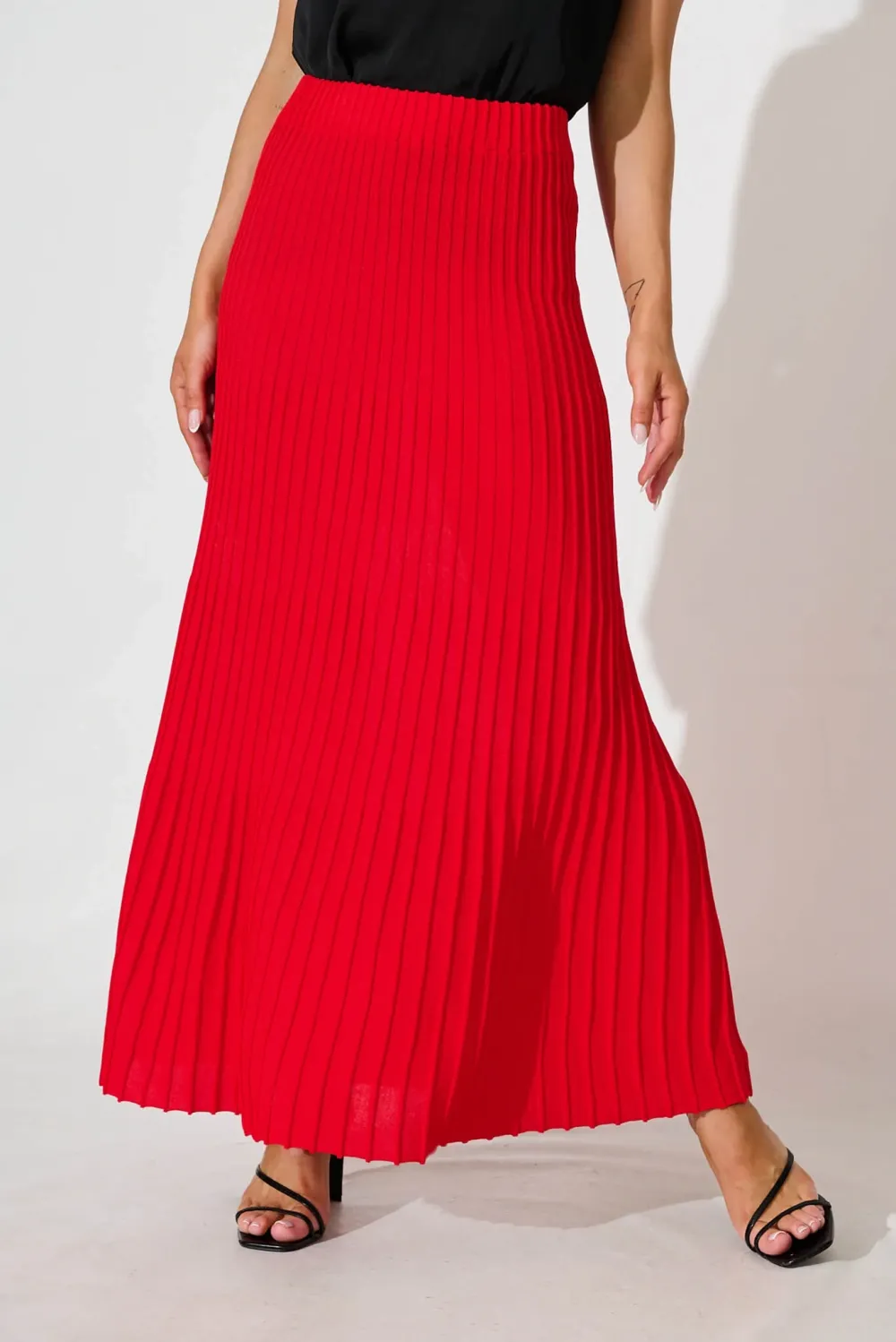 Red Pleated Maxi Skirt