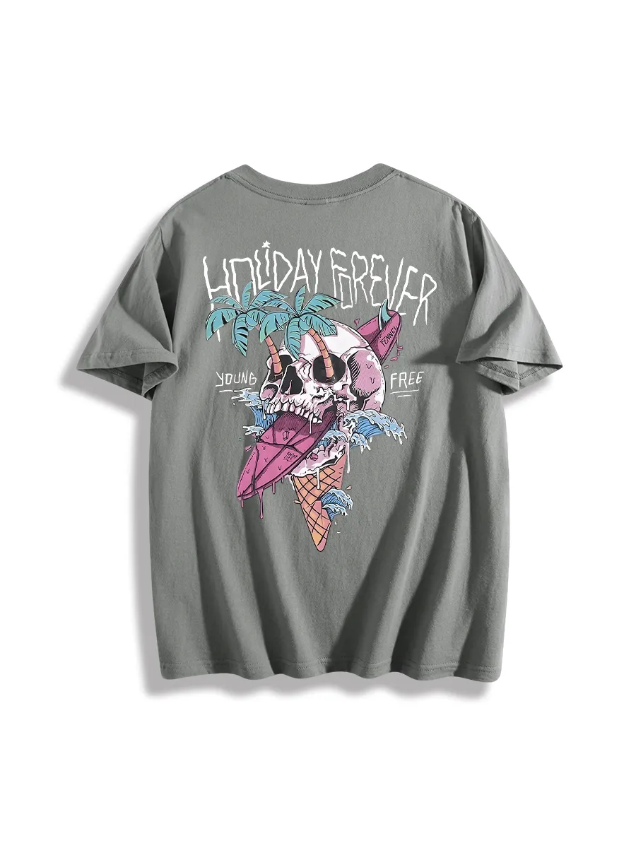 Skull And Ice Cream Print Casual T-Shirts