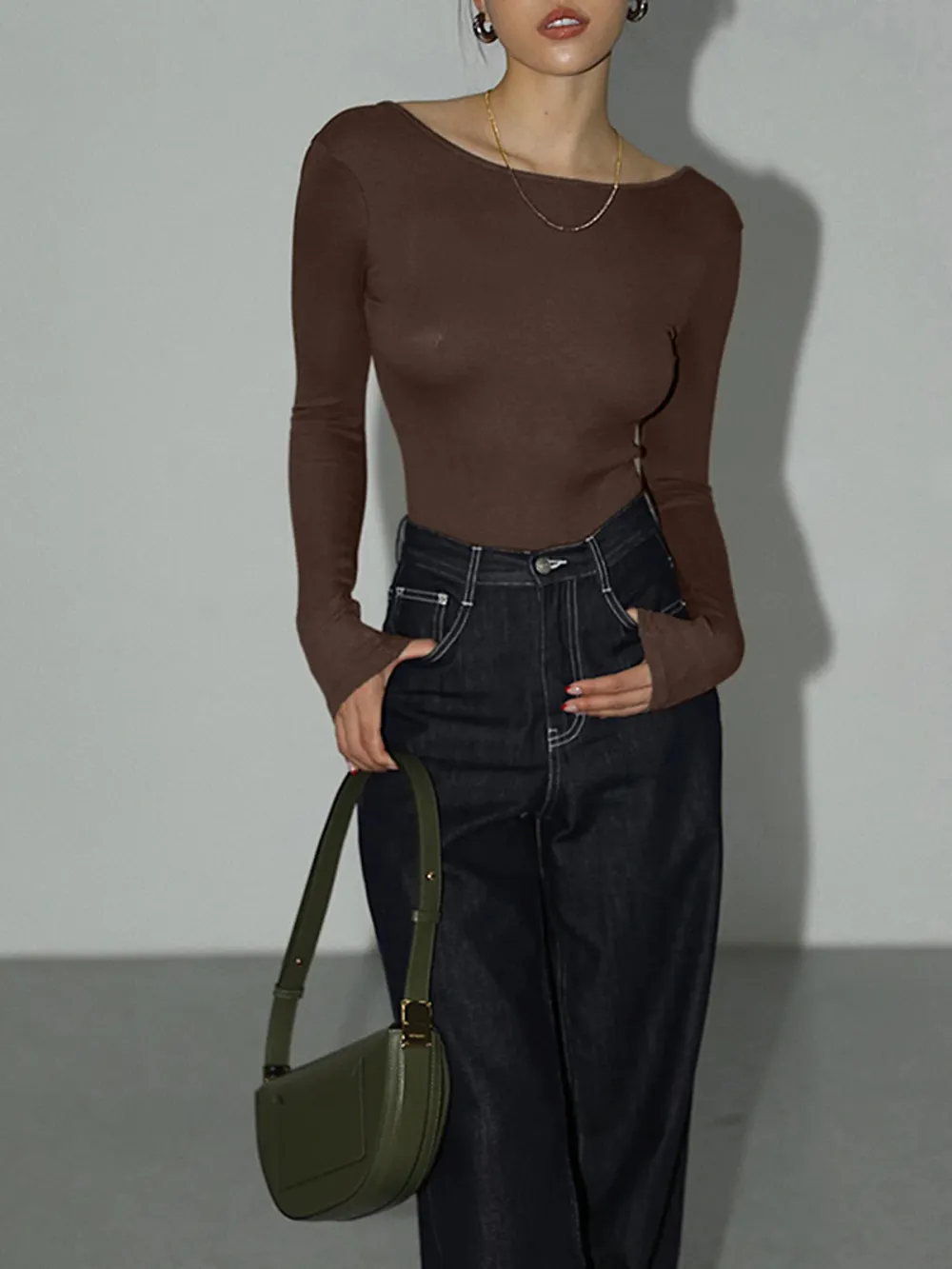 Ribbed Boat Neck Long Sleeve Bodysuit