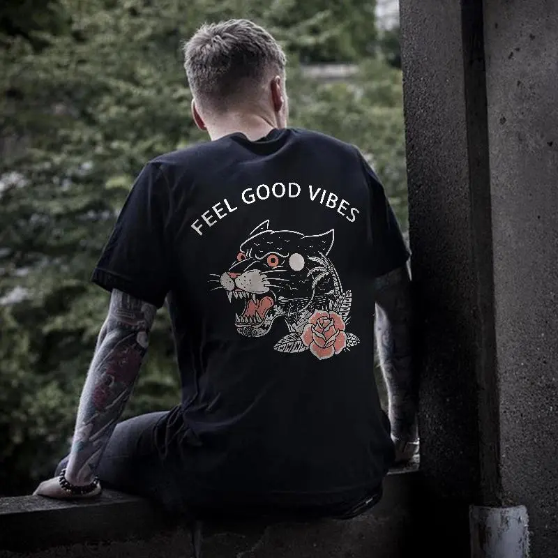 Feel Good Vibes Printed Black Panther Men's T-shirt