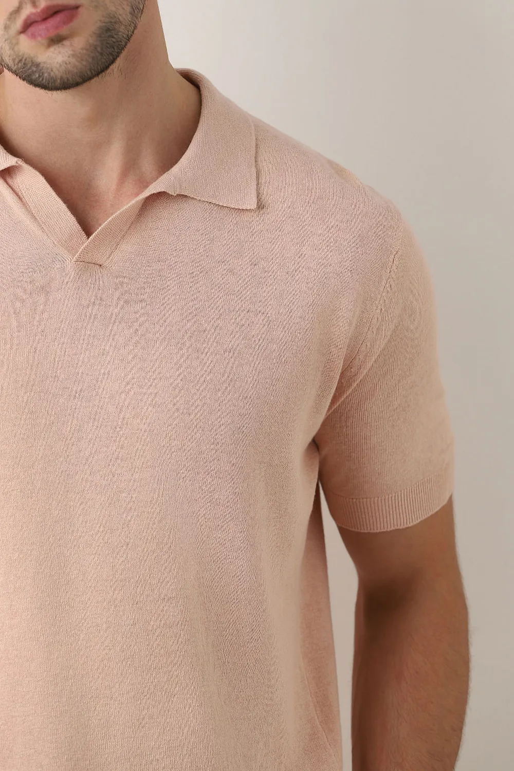 Peach Linen Polo T-shirt