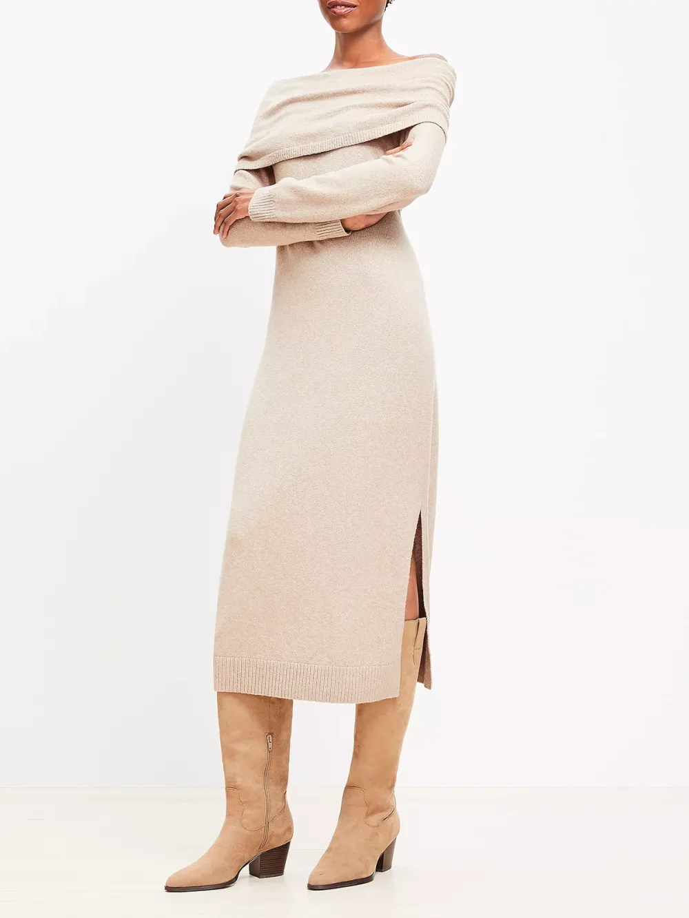 Cozy Off The Shoulder Midi Sweater Dress