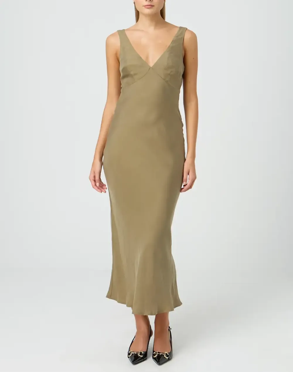 Cupro V Front Maxi Dress