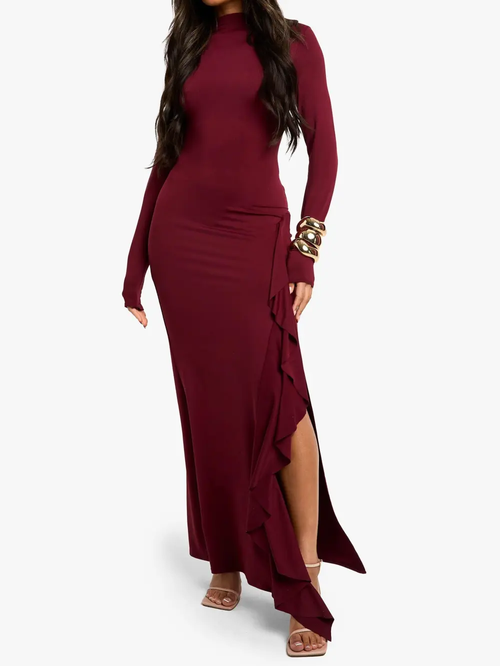 ASYMMETRIC LONG SLEEVE MAXI DRESS