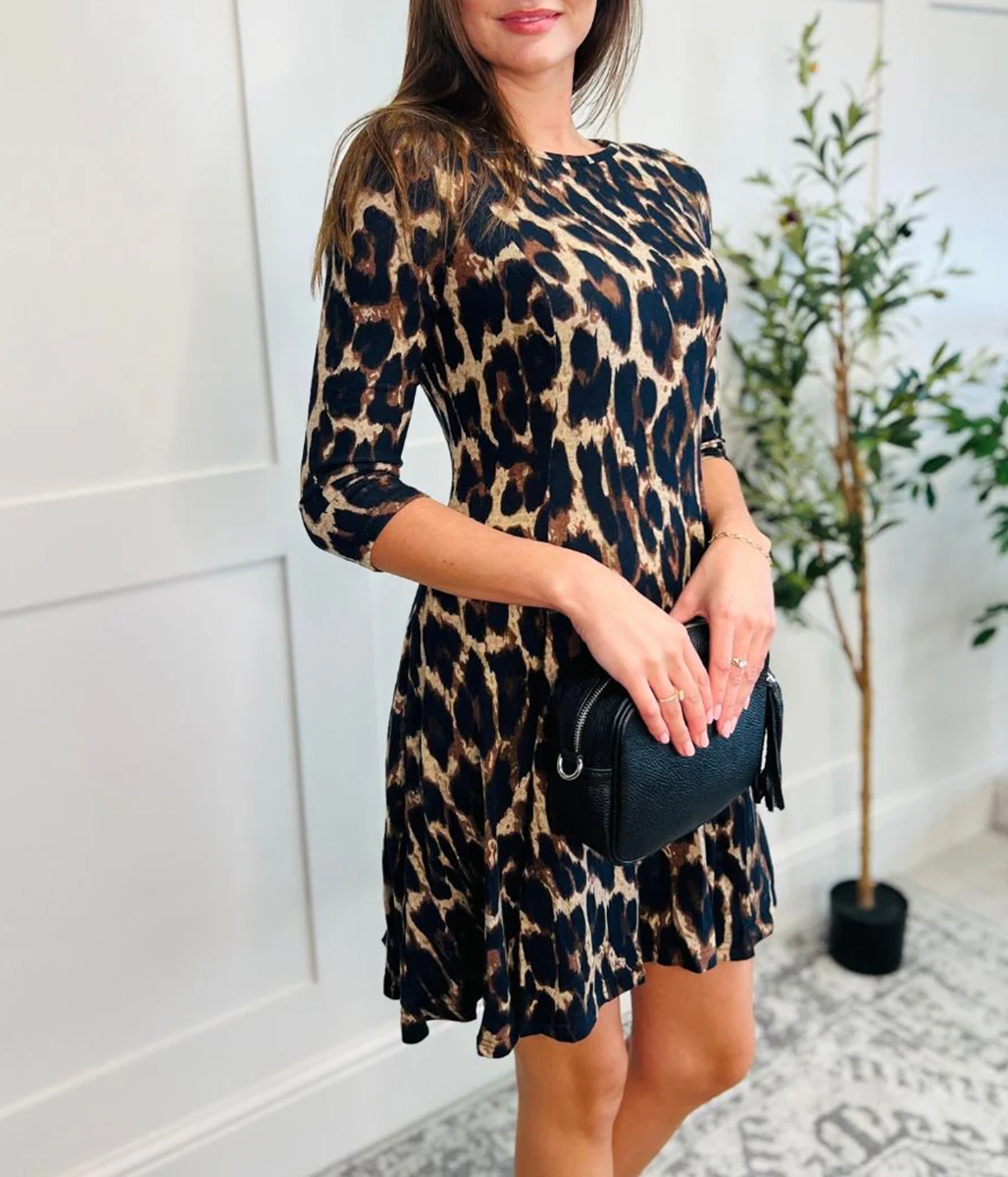 Leopard Print Paneled Swing Dress