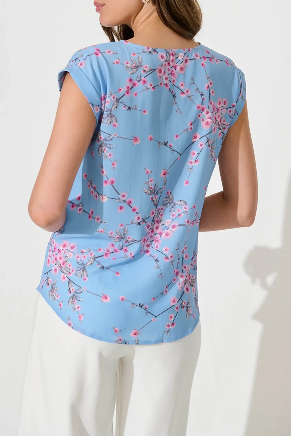 Light Blue Floral Print Sleeveless Top