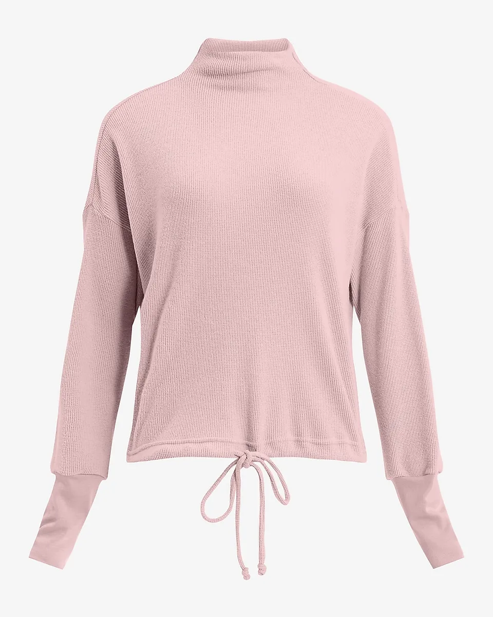 Waffle Mock Neck Long Sleeve Cinched Bottom Top