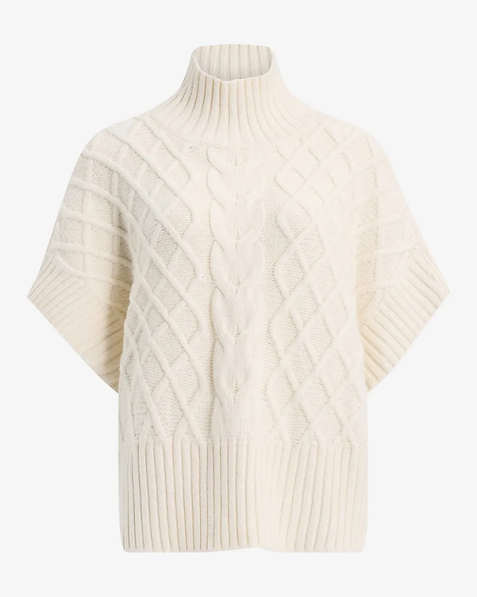 Cable Knit Turtleneck Oversized Sweater Vest