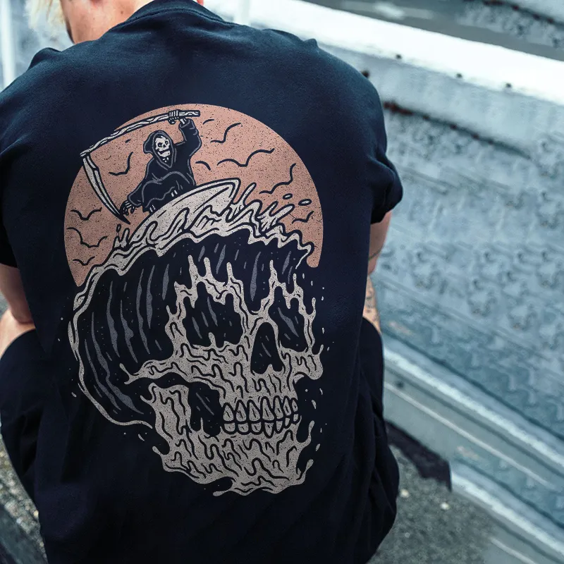 Surfing Skeleton Printed Beach T-shirt