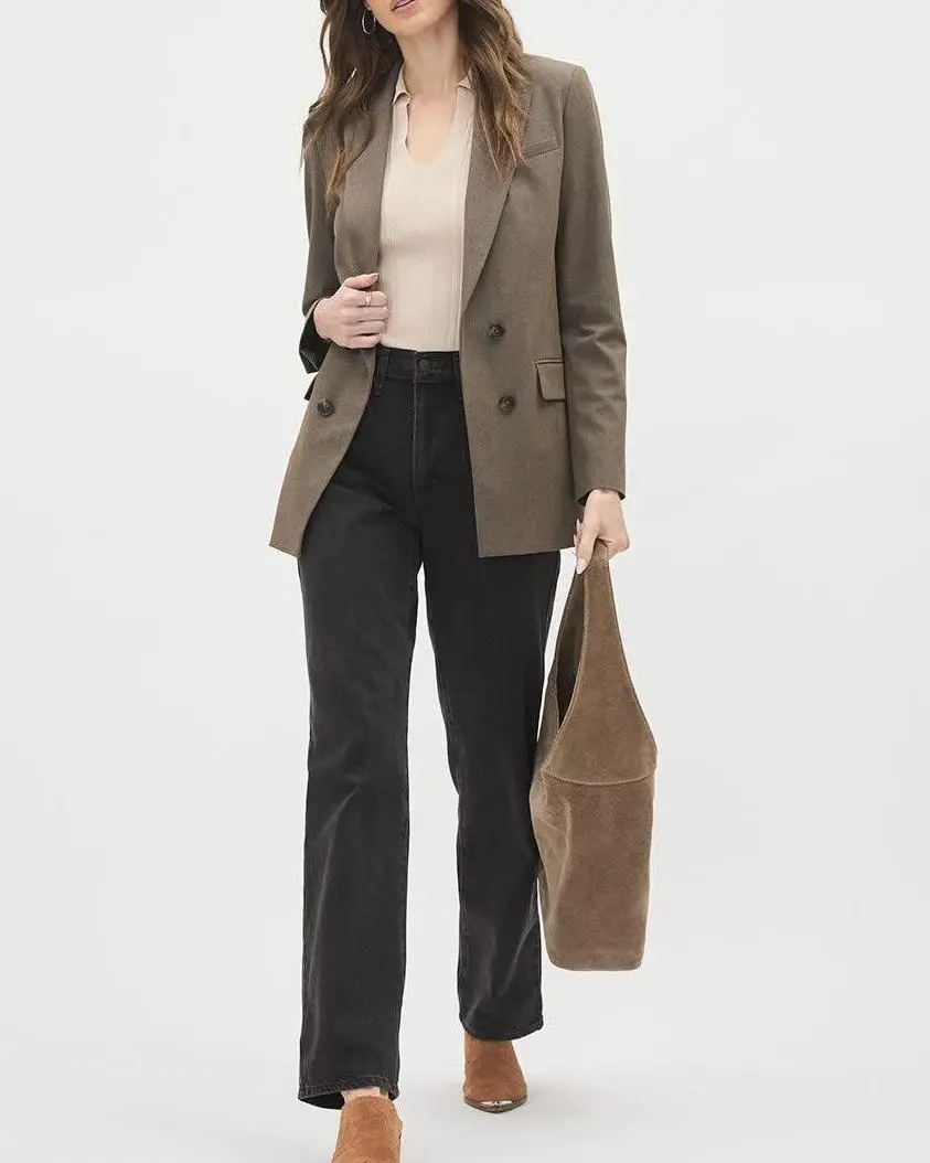 Brown Double-Breasted Wool-Blend Blazer