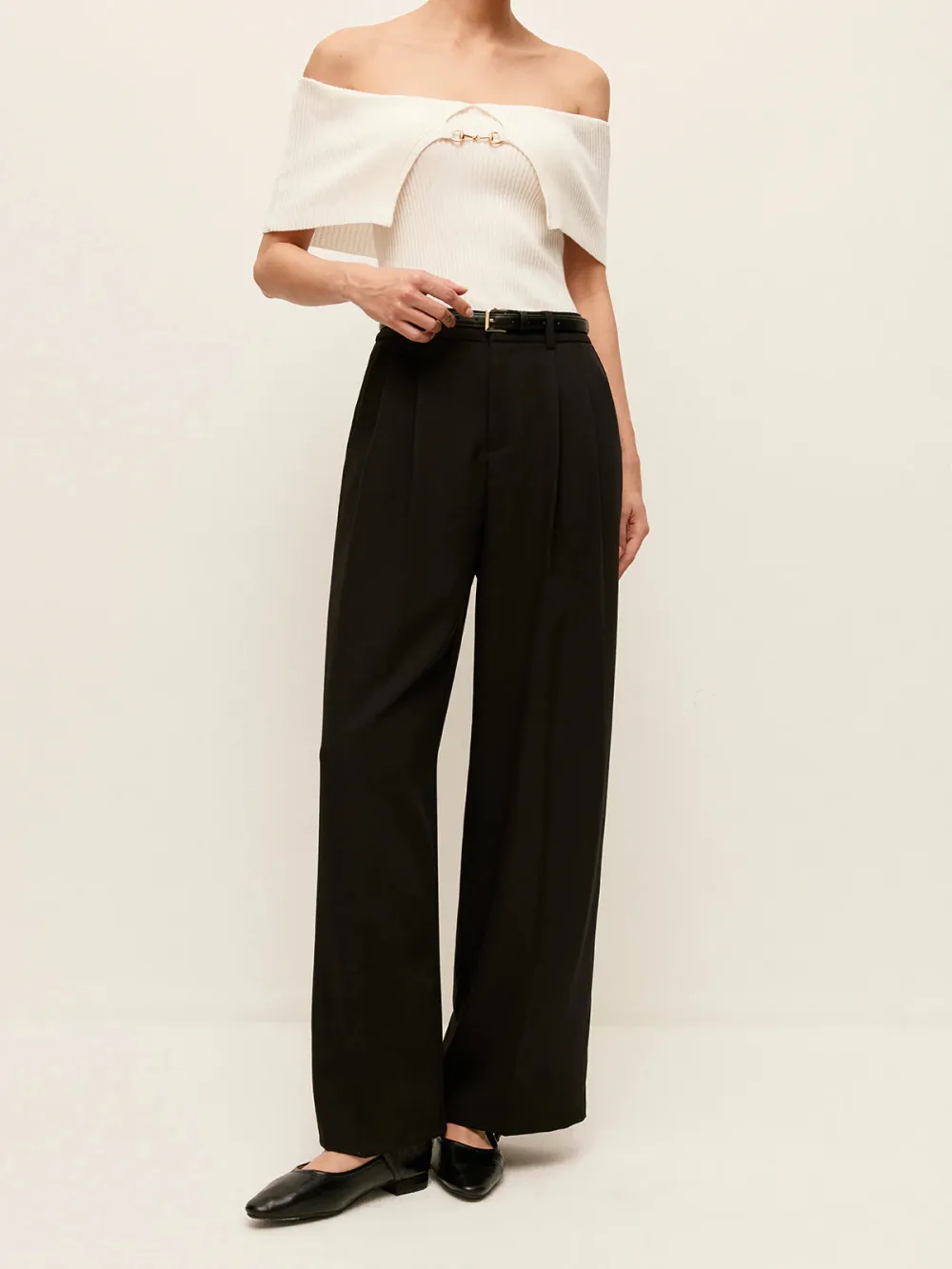 Plain Straight Pants With Belted