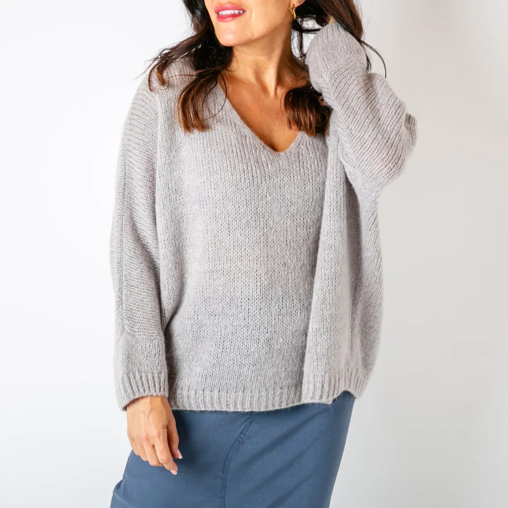 Light Grey V-Neck Jumper