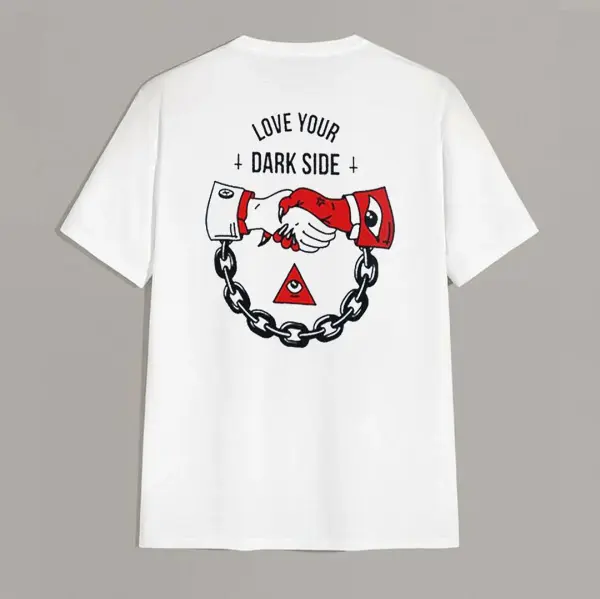 LOVE YOUR DARK SIDE Shaking Hands Graphic White Print T-shirt