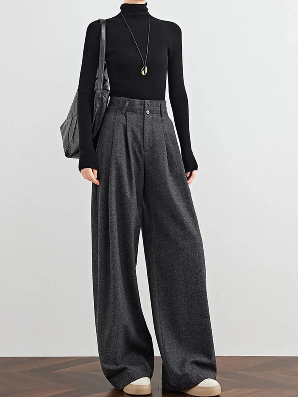 Plain High Waist Wide Leg Pants