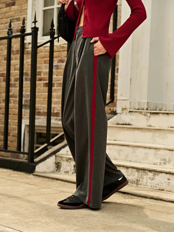 Side Contrast Pinstripe Pants With Pockets