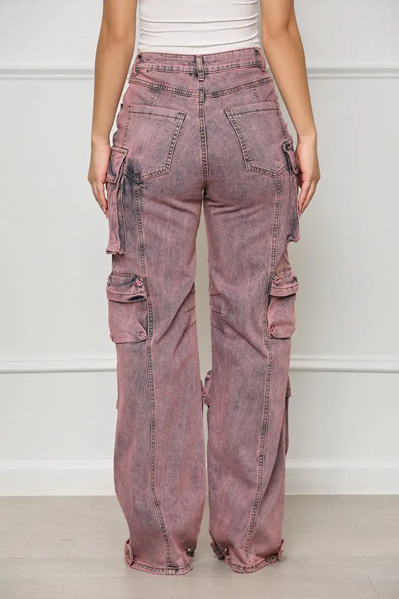 Always On Go Distressed Cargo Jeans (Purple Acid Wash)- FINAL SALE