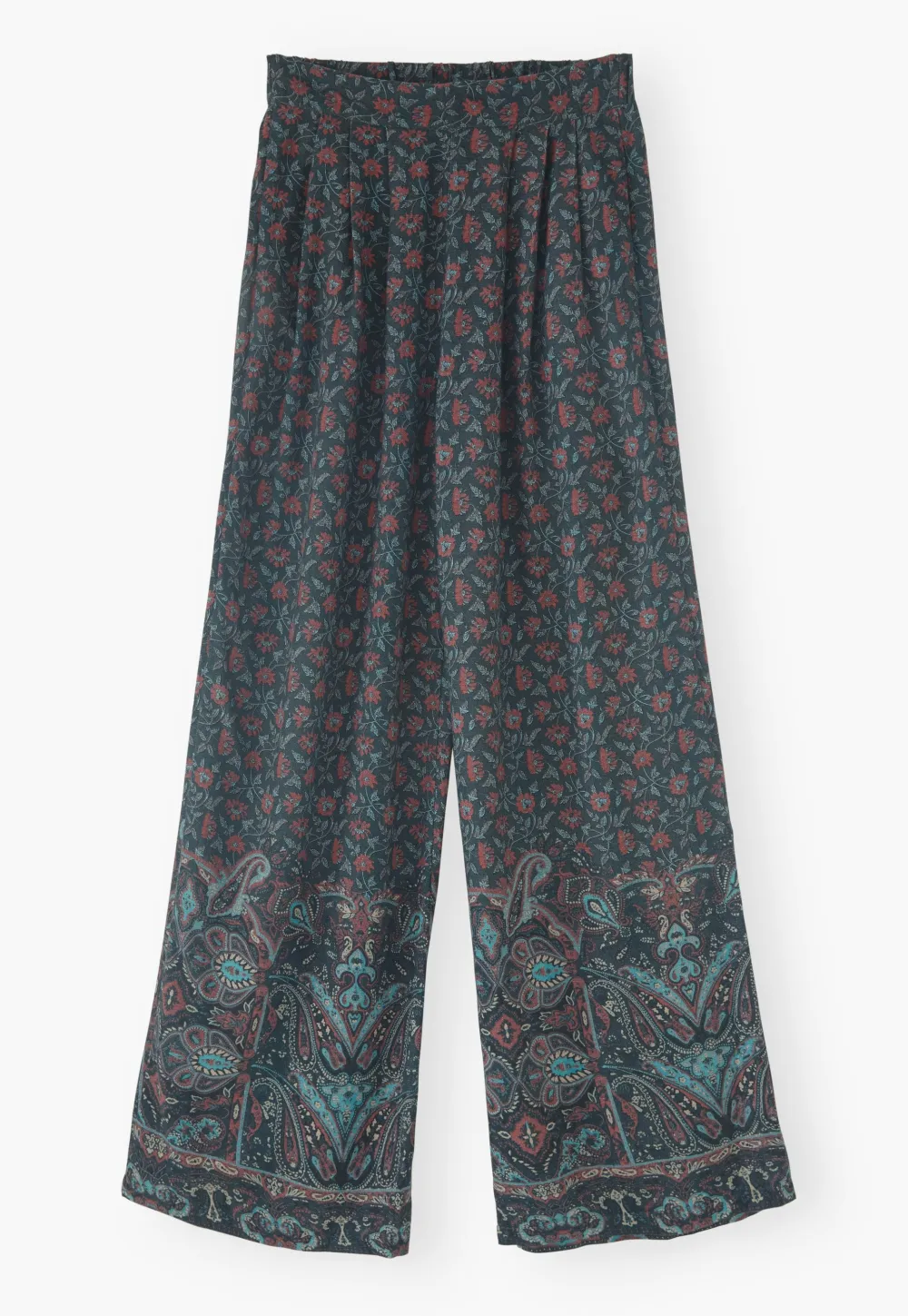 Wide-leg printed trousers
Linen & viscose