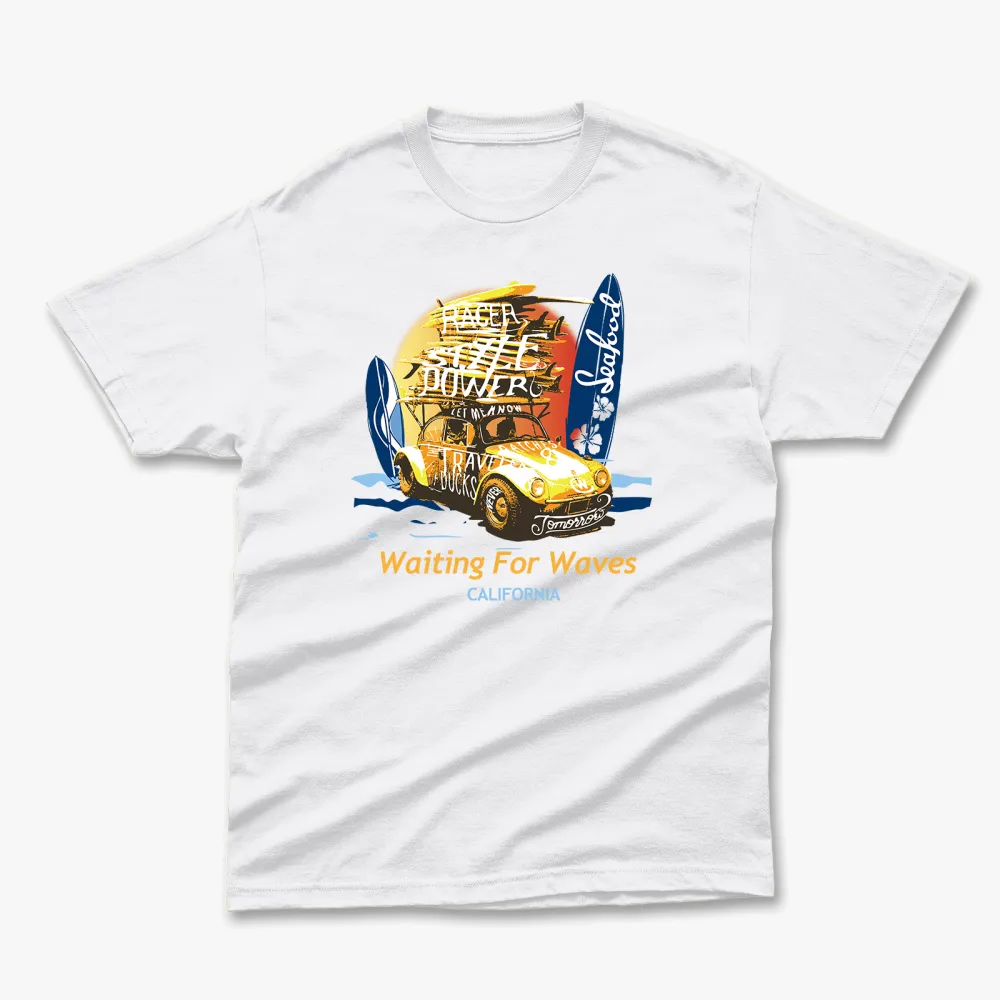 Retro Summer Waiting For Waves Printed T-Shirt