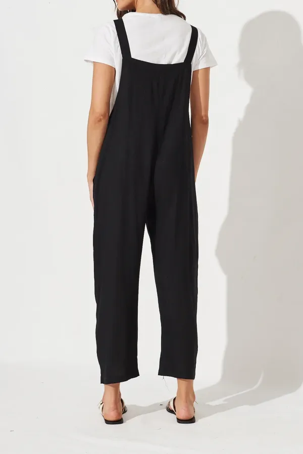 Black Short Sleeve Overalls Wide Leg Jumpsuit