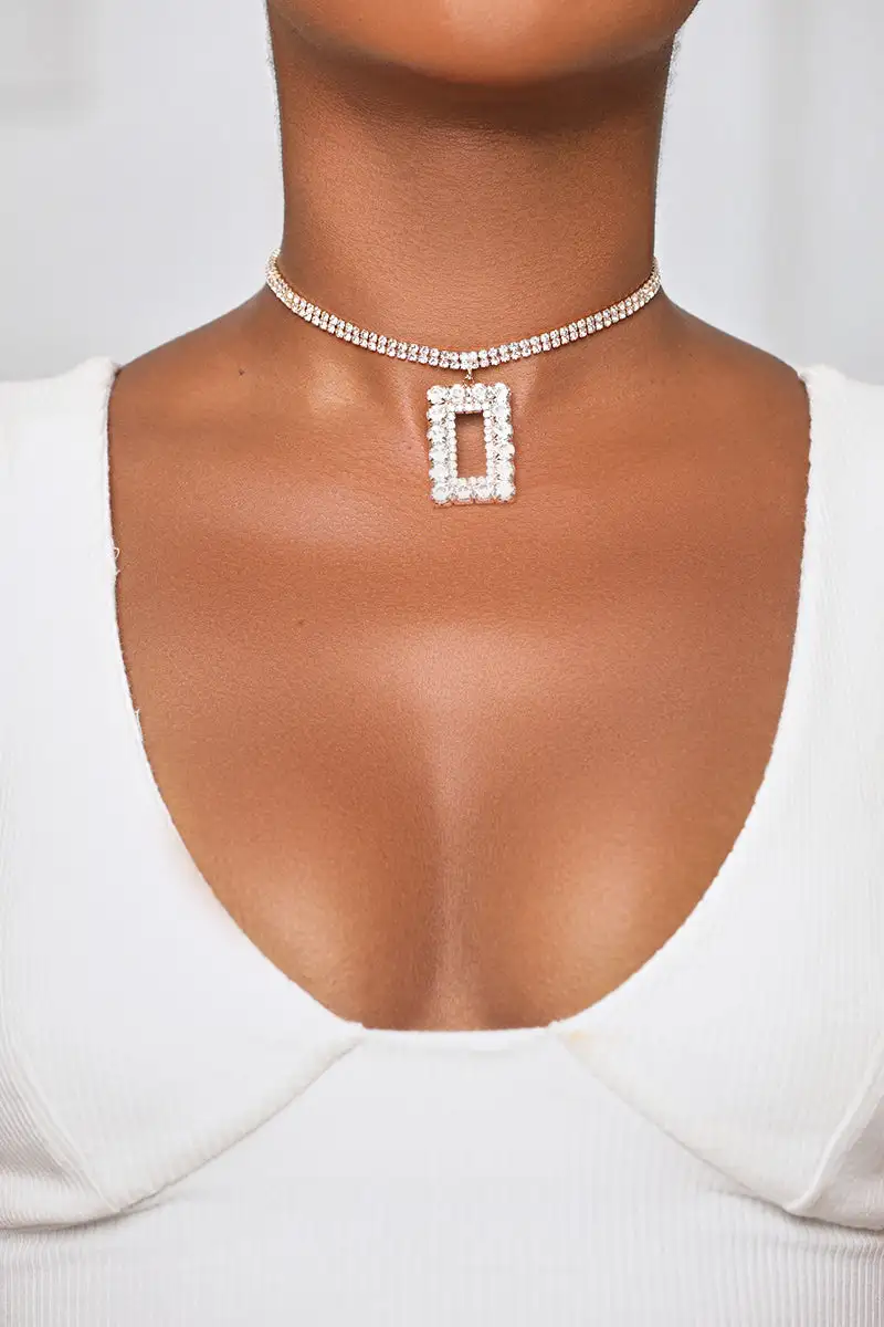 Rhinestone Rectangular Drop Choker