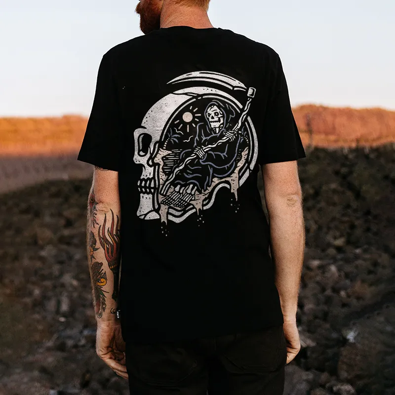 Skull Printed Island Beach T-shirt