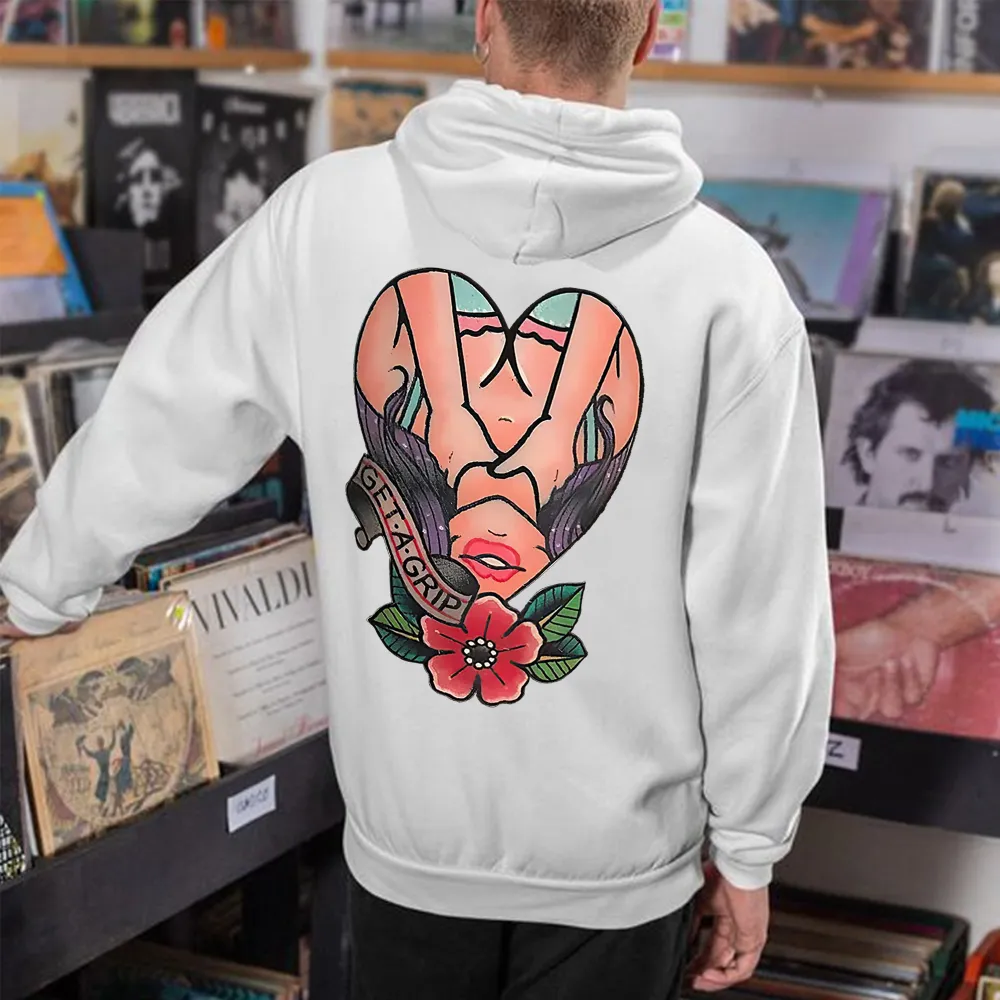 Get A Grip Floral Lady Print Men's Hoodie