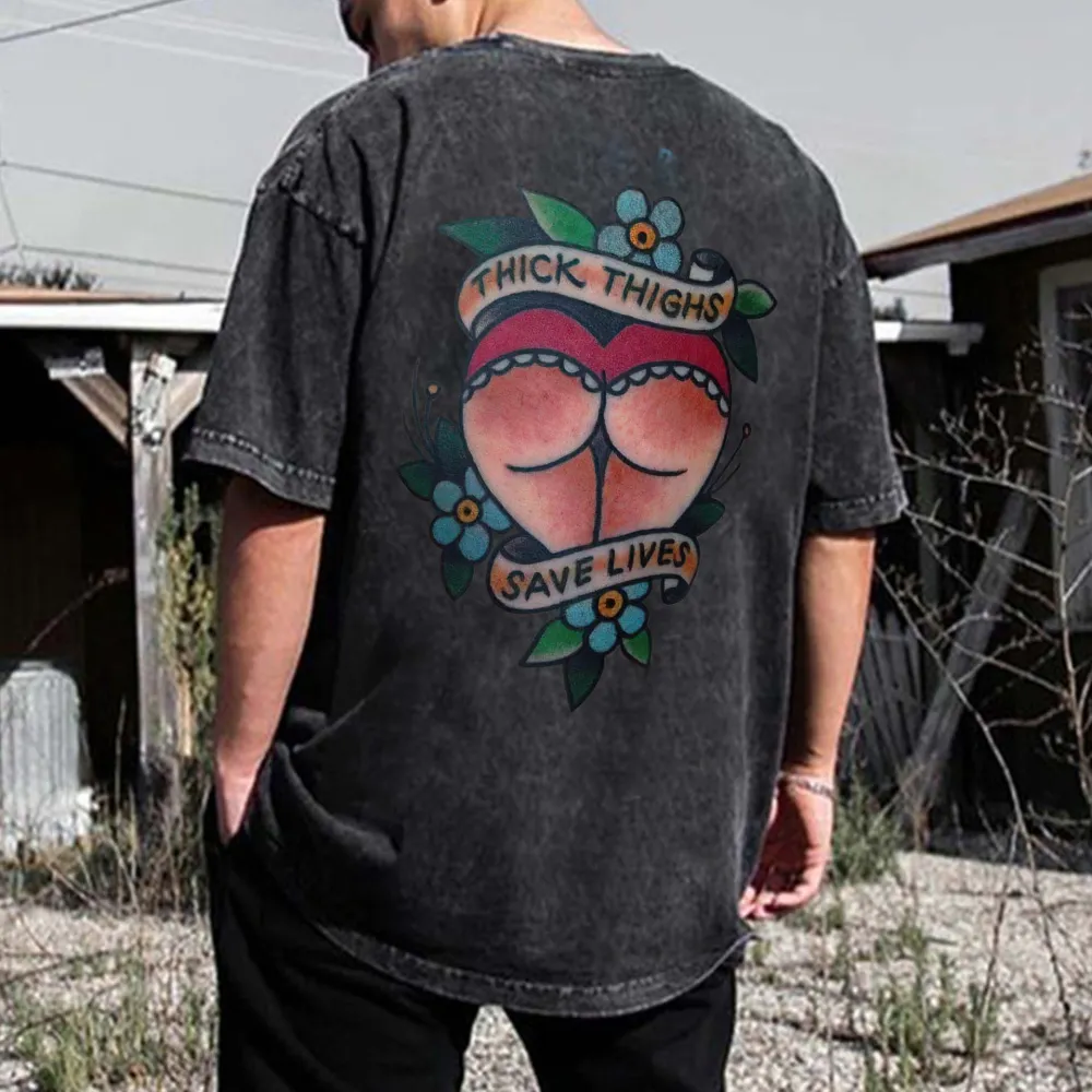 Thick Thighs Save Lives Printed Oversize Washed T-Shirt