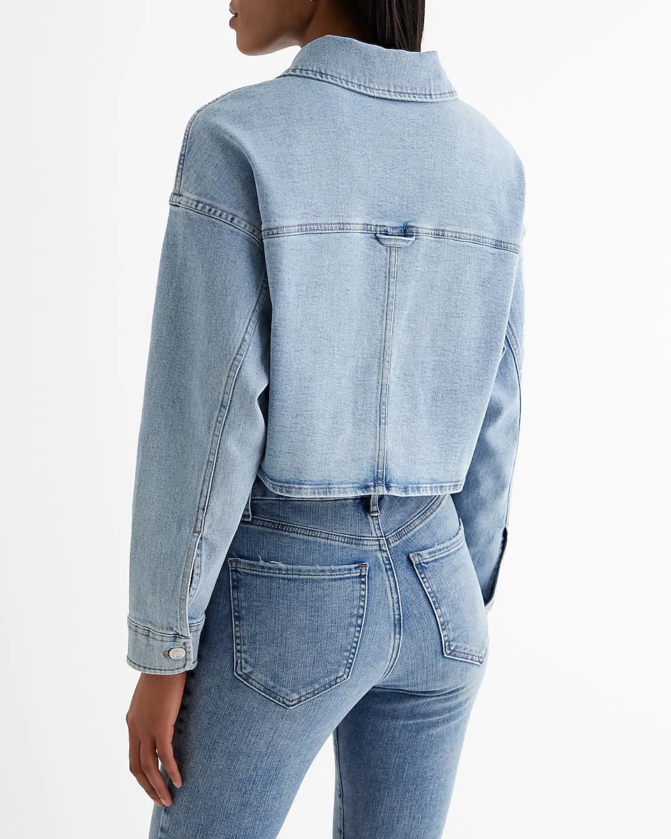 Light Wash Cropped Denim Shacket